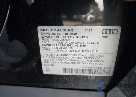 2022 Audi Q5 Premium 40 Tfsi Quattro S Tronic from USA, damaged, VIN WA1ABAFY2N2114654